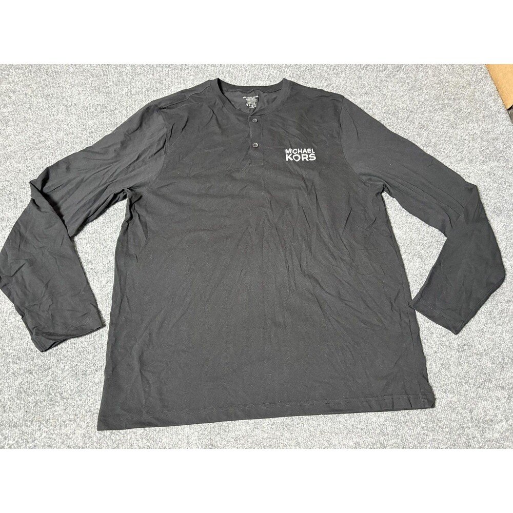 Michael Kors Shirt Mens XL Black Long Sleeve Henley Tagless Logo Tee Casual